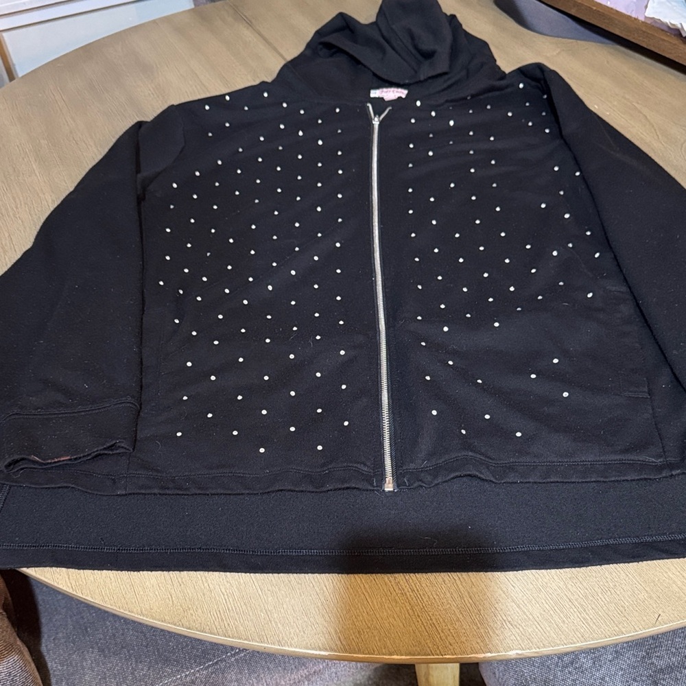 Juicy Couture Black Hooded Zip Jacket with Rhinestone Logo
